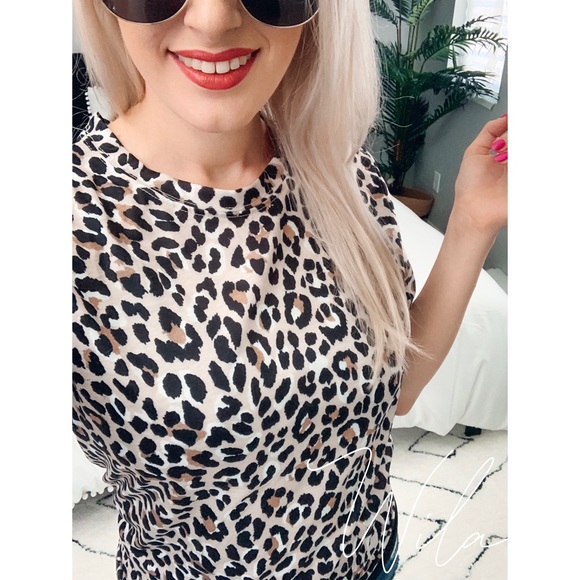 Leopard print tee shirt tan black 669400 - Picture 6 of 7